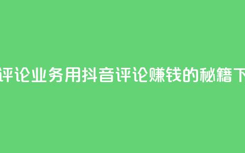 抖音评论业务 - 用抖音评论赚钱的秘籍~ 第1张 抖音评论业务 - 用抖音评论赚钱的秘籍~ 第1张